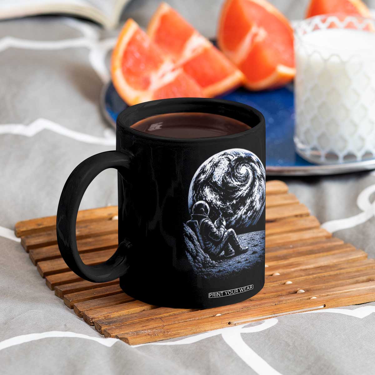 Astronaut Drinking Coffee On The Moon Graphic Coffee Mug Vintage Sci Fi Earth Horizon Space Explorer TS02 Print Your Wear