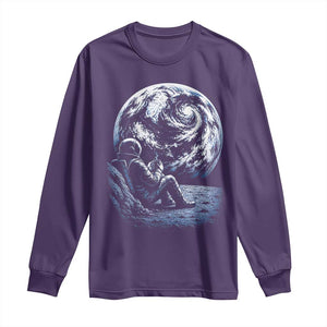 Astronaut Drinking Coffee On The Moon Graphic Long Sleeve Shirt Vintage Sci Fi Earth Horizon Space Explorer TS02 Purple Print Your Wear