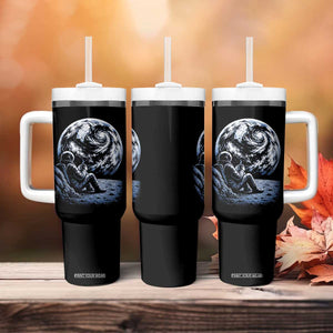 Astronaut Drinking Coffee On The Moon Graphic Tumbler With Handle Vintage Sci Fi Earth Horizon Space Explorer TS02 Print Your Wear