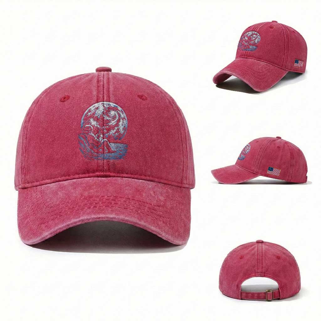 Astronaut Drinking Coffee On The Moon Graphic Washed Cotton Baseball Cap Vintage Sci Fi Earth Horizon Space Explorer TS02 Washed Cap Universal Fit Red Print Your Wear