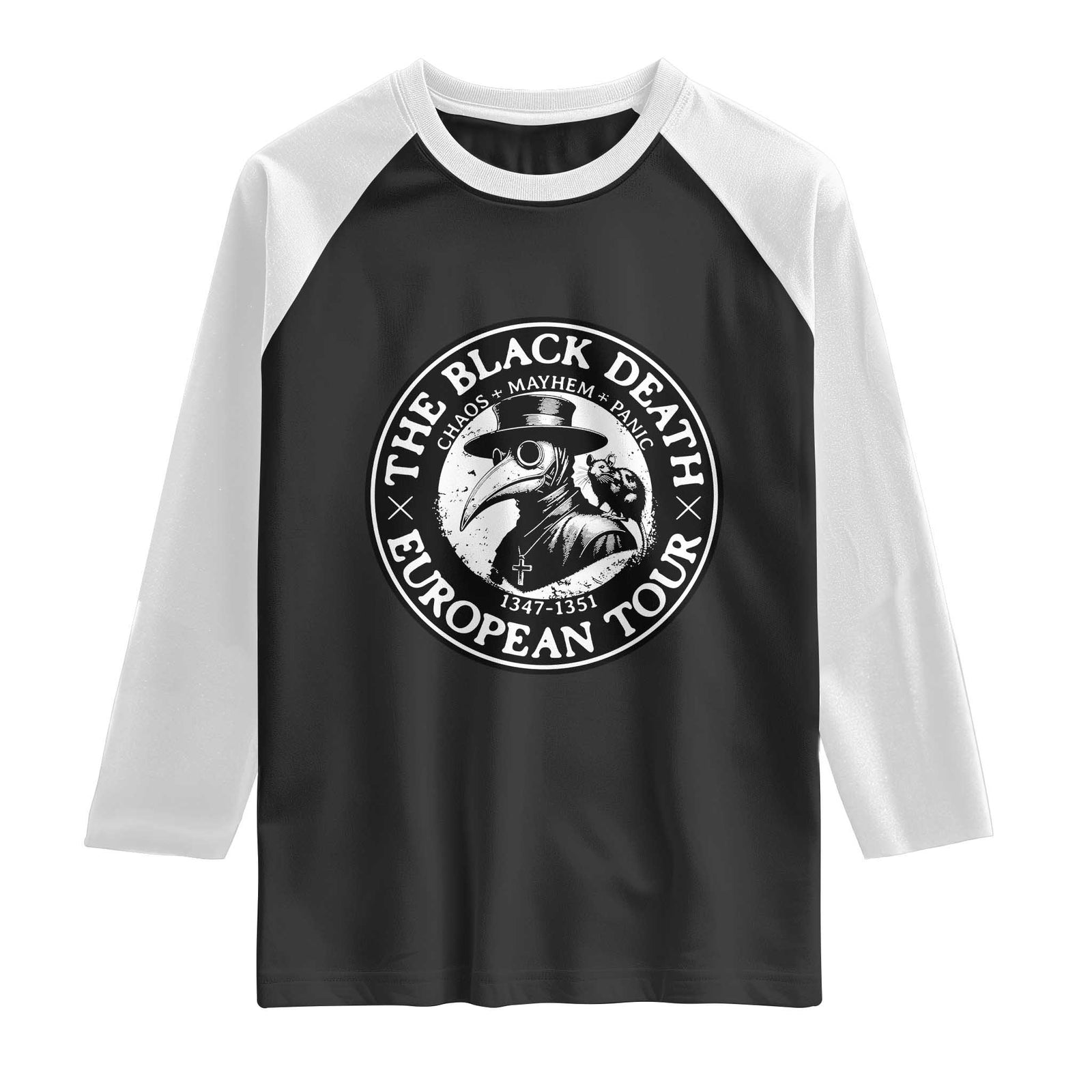 The Black Death European Tour 1347 Raglan Shirt Funny Plague Doctor History Humor TS02 Black White Print Your Wear