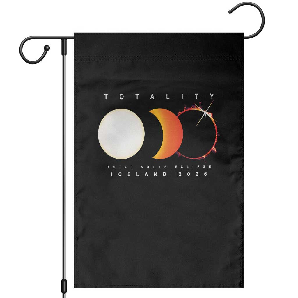 Iceland Total Solar Eclipse 2026 Totality Garden Flag Travel Souvenir Astronomy Geek Gift TS02 Black Print Your Wear