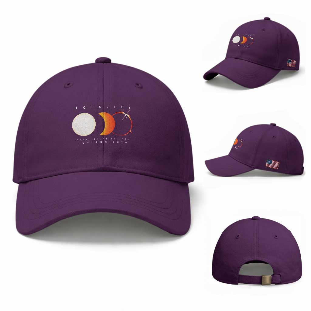 Iceland Total Solar Eclipse 2026 Totality Baseball Cap Travel Souvenir Astronomy Geek Gift TS02 Baseball Cap Universal Fit Purple Print Your Wear