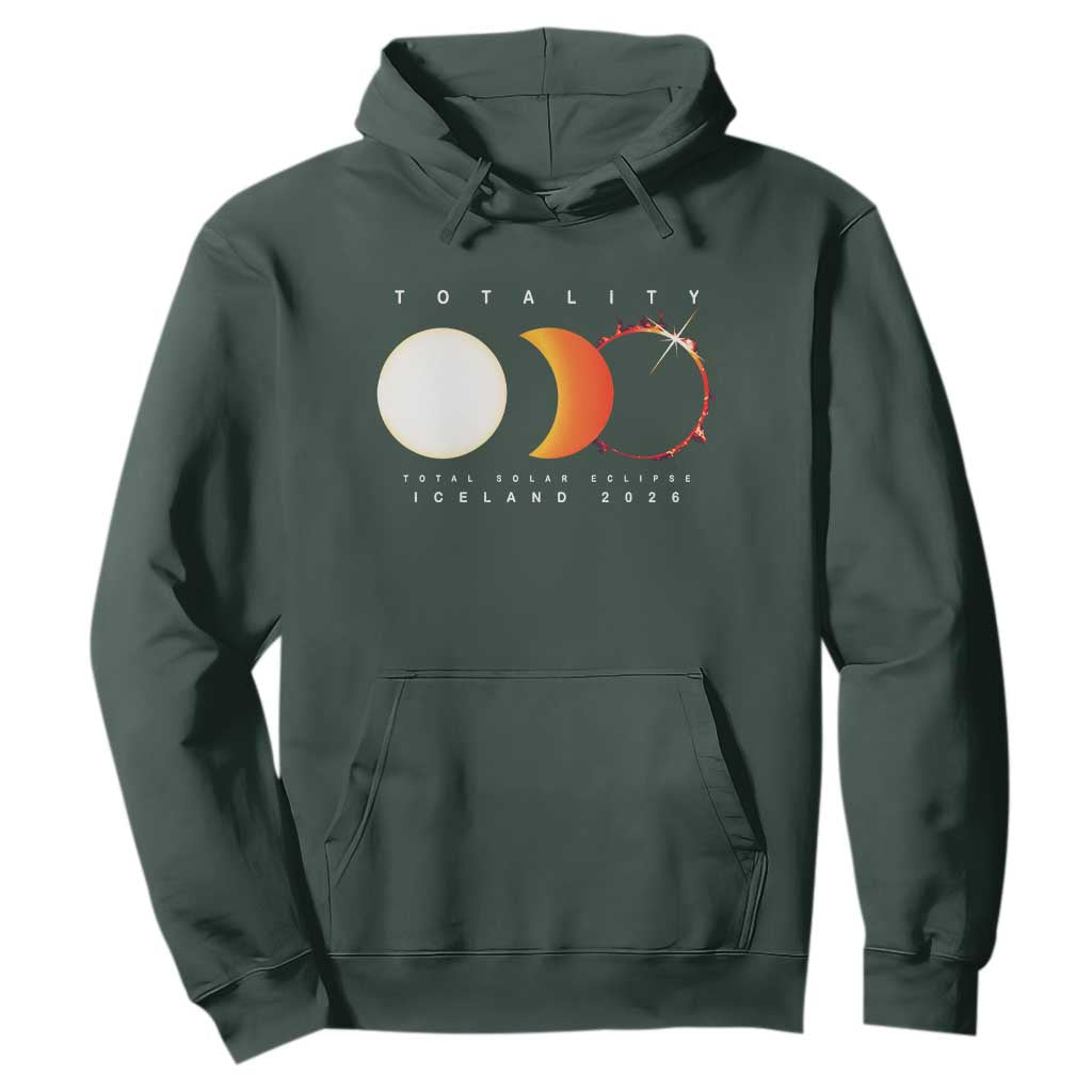 Iceland Total Solar Eclipse 2026 Totality Hoodie Travel Souvenir Astronomy Geek Gift TS02 Dark Forest Green Print Your Wear