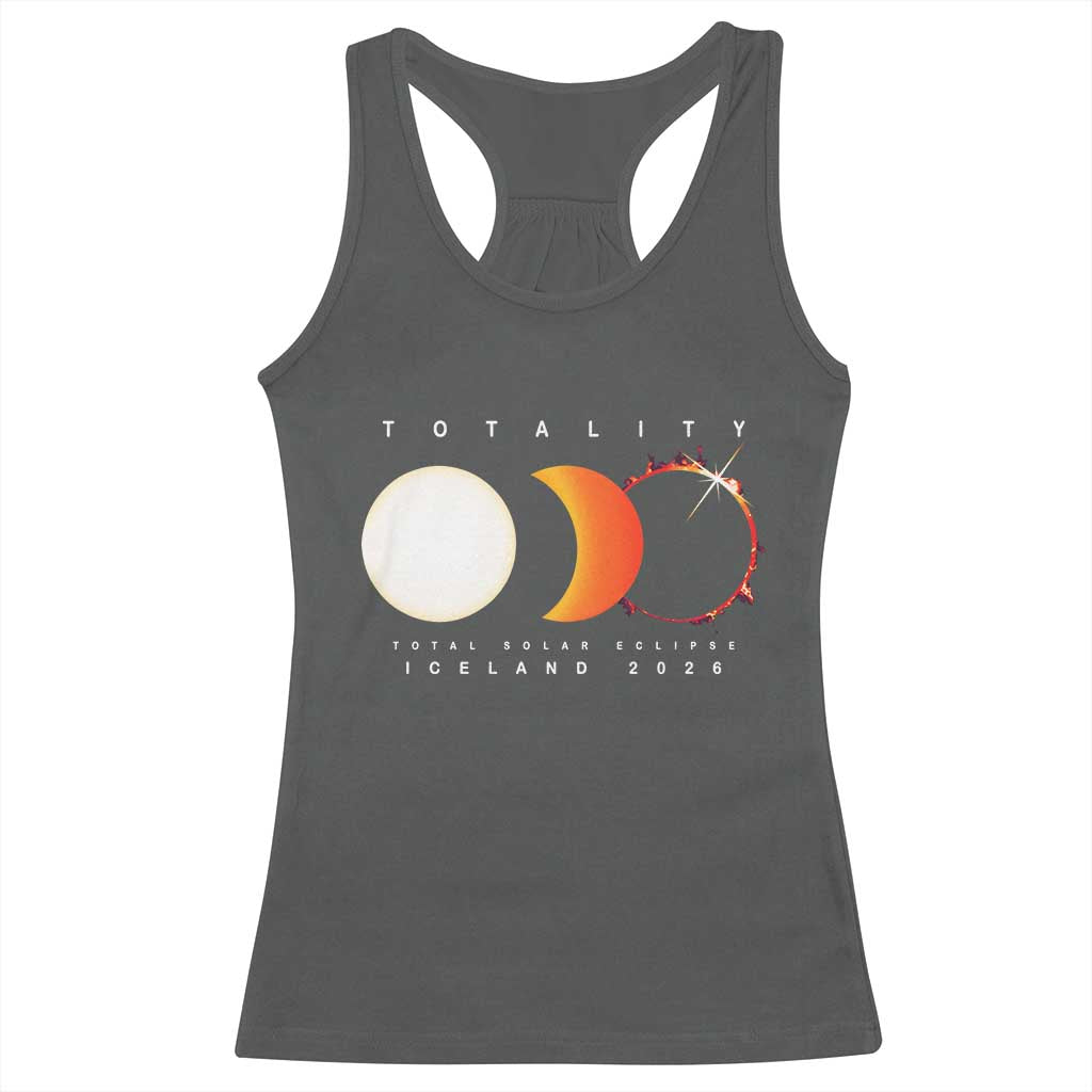 Iceland Total Solar Eclipse 2026 Totality Racerback Tank Top Travel Souvenir Astronomy Geek Gift TS02 Dark Heather Print Your Wear