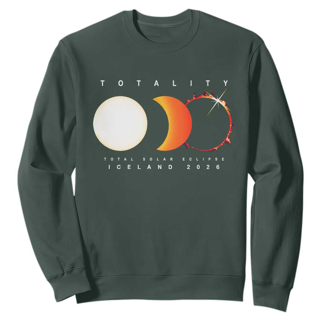 Iceland Total Solar Eclipse 2026 Totality Sweatshirt Travel Souvenir Astronomy Geek Gift TS02 Dark Forest Green Print Your Wear
