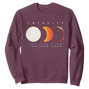 Iceland Total Solar Eclipse 2026 Totality Sweatshirt Travel Souvenir Astronomy Geek Gift TS02 Maroon Print Your Wear