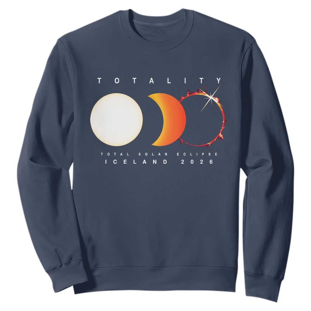 Iceland Total Solar Eclipse 2026 Totality Sweatshirt Travel Souvenir Astronomy Geek Gift TS02 Navy Print Your Wear