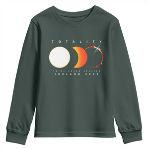 Iceland Total Solar Eclipse 2026 Totality Youth Sweatshirt Travel Souvenir Astronomy Geek Gift TS02 Dark Forest Green Print Your Wear
