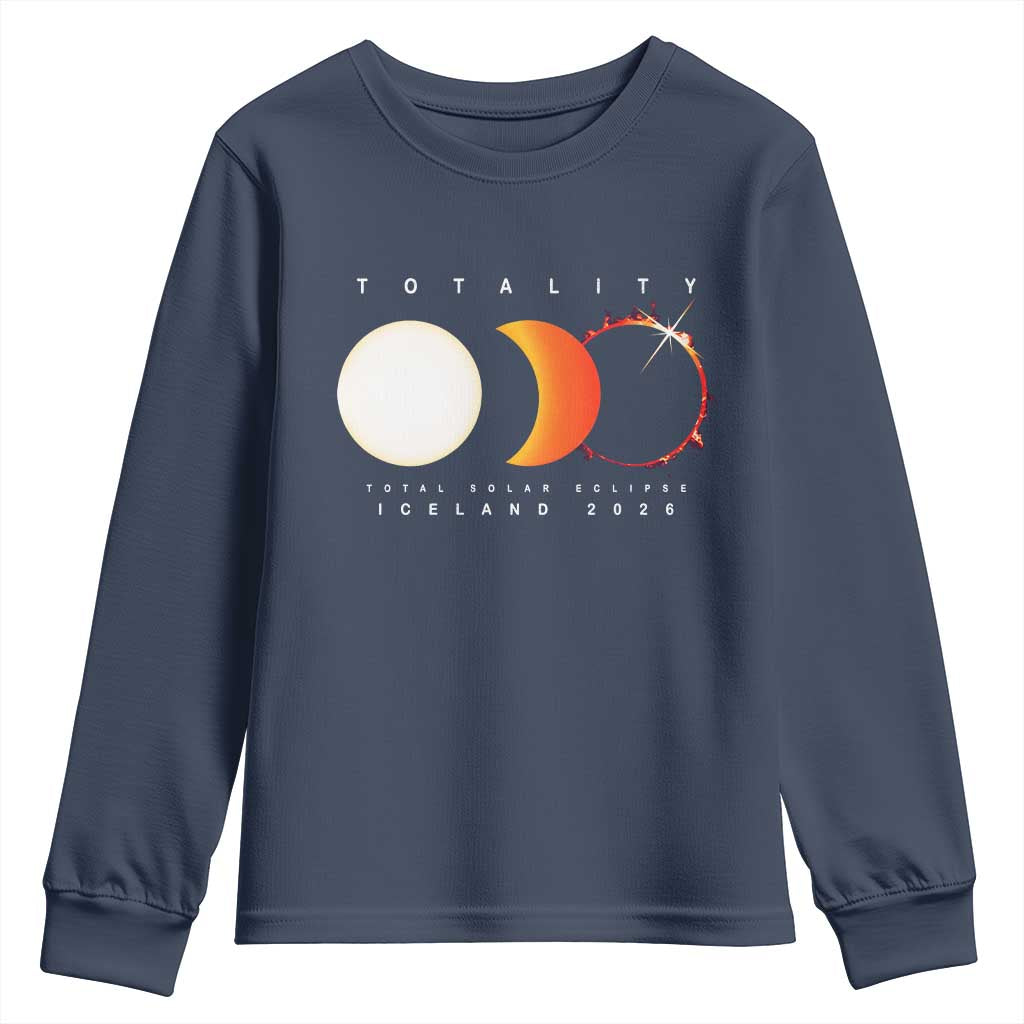 Iceland Total Solar Eclipse 2026 Totality Youth Sweatshirt Travel Souvenir Astronomy Geek Gift TS02 Navy Print Your Wear