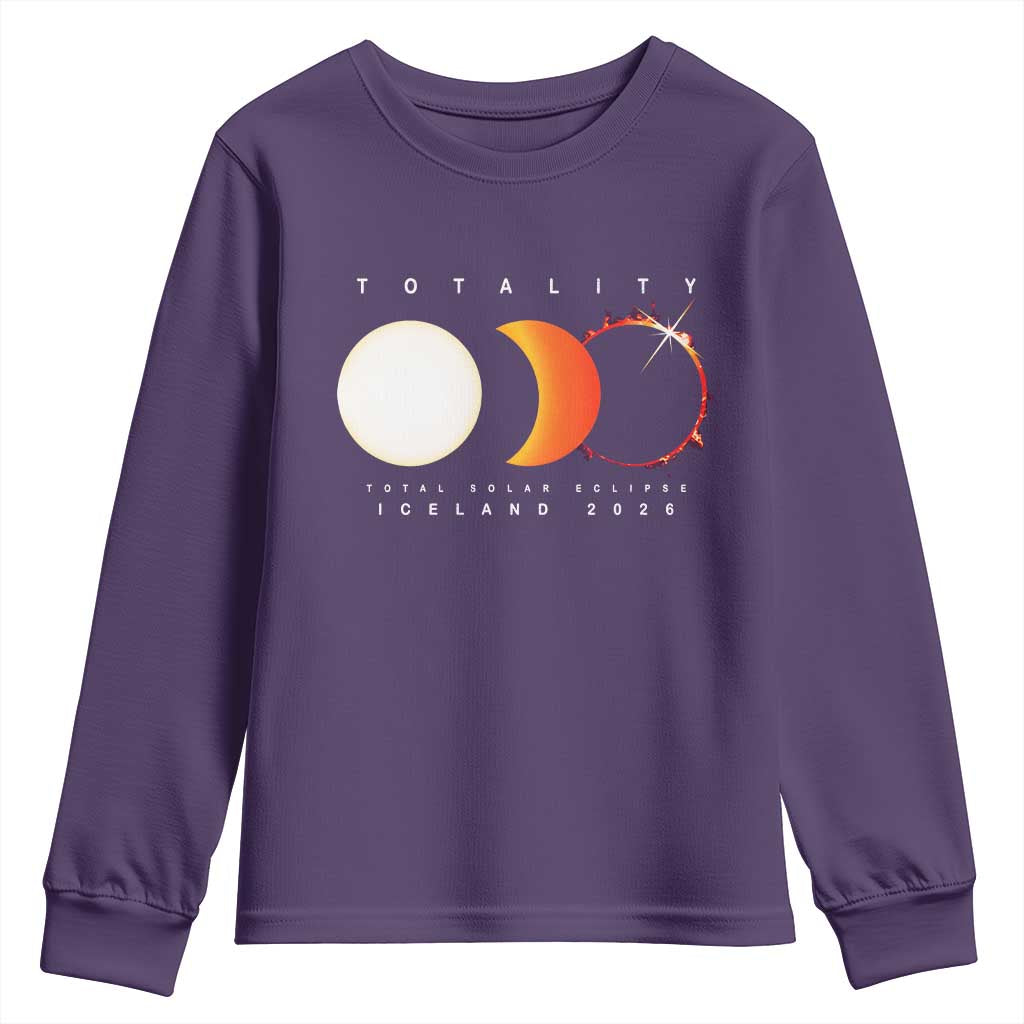 Iceland Total Solar Eclipse 2026 Totality Youth Sweatshirt Travel Souvenir Astronomy Geek Gift TS02 Purple Print Your Wear