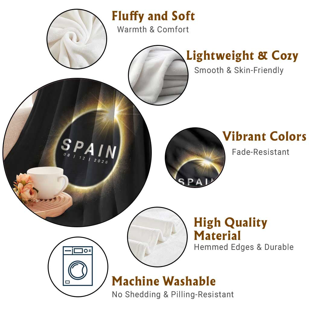 Spain Total Solar Eclipse 2026 Throw Blanket Path of Totality Astronomy Gift TS02 Print Your Wear