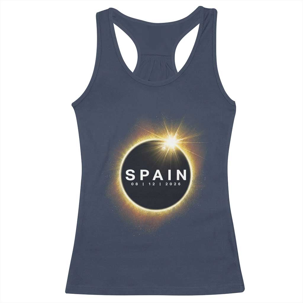 Spain Total Solar Eclipse 2026 Racerback Tank Top Path of Totality Astronomy Gift TS02 Navy Print Your Wear