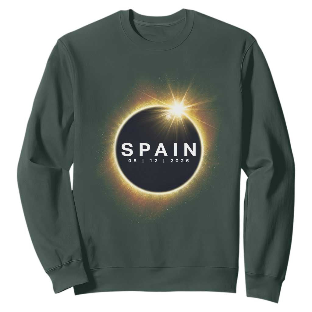 Spain Total Solar Eclipse 2026 Sweatshirt Path of Totality Astronomy Gift TS02 Dark Forest Green Print Your Wear