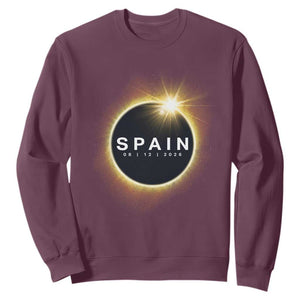 Spain Total Solar Eclipse 2026 Sweatshirt Path of Totality Astronomy Gift TS02 Maroon Print Your Wear
