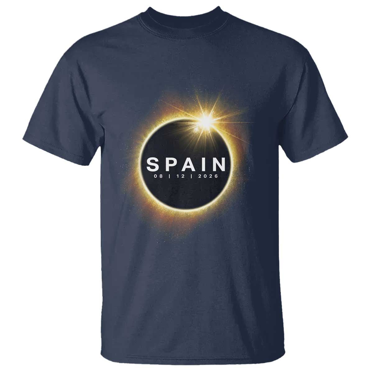 Spain Total Solar Eclipse 2026 T Shirt Path of Totality Astronomy Gift TS02 Navy Print Your Wear