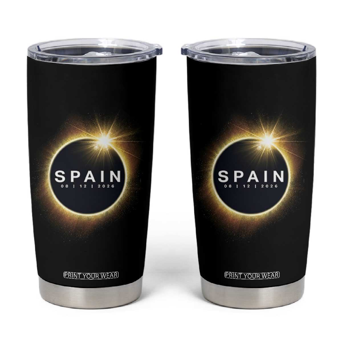 Spain Total Solar Eclipse 2026 Tumbler Cup Path of Totality Astronomy Gift TS02 Black Print Your Wear