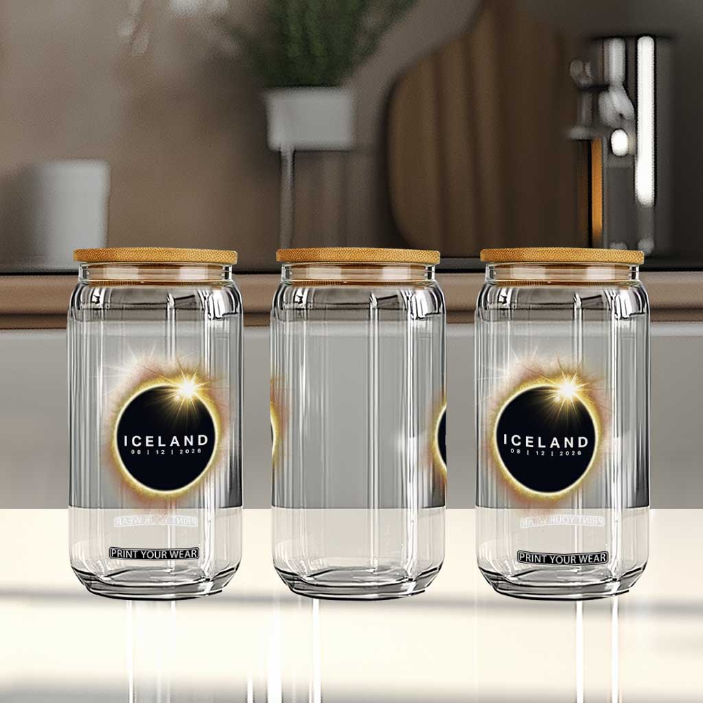 Iceland Total Solar Eclipse 2026 Glass Can Path of Totality Astronomy Gift TS02 Print Your Wear