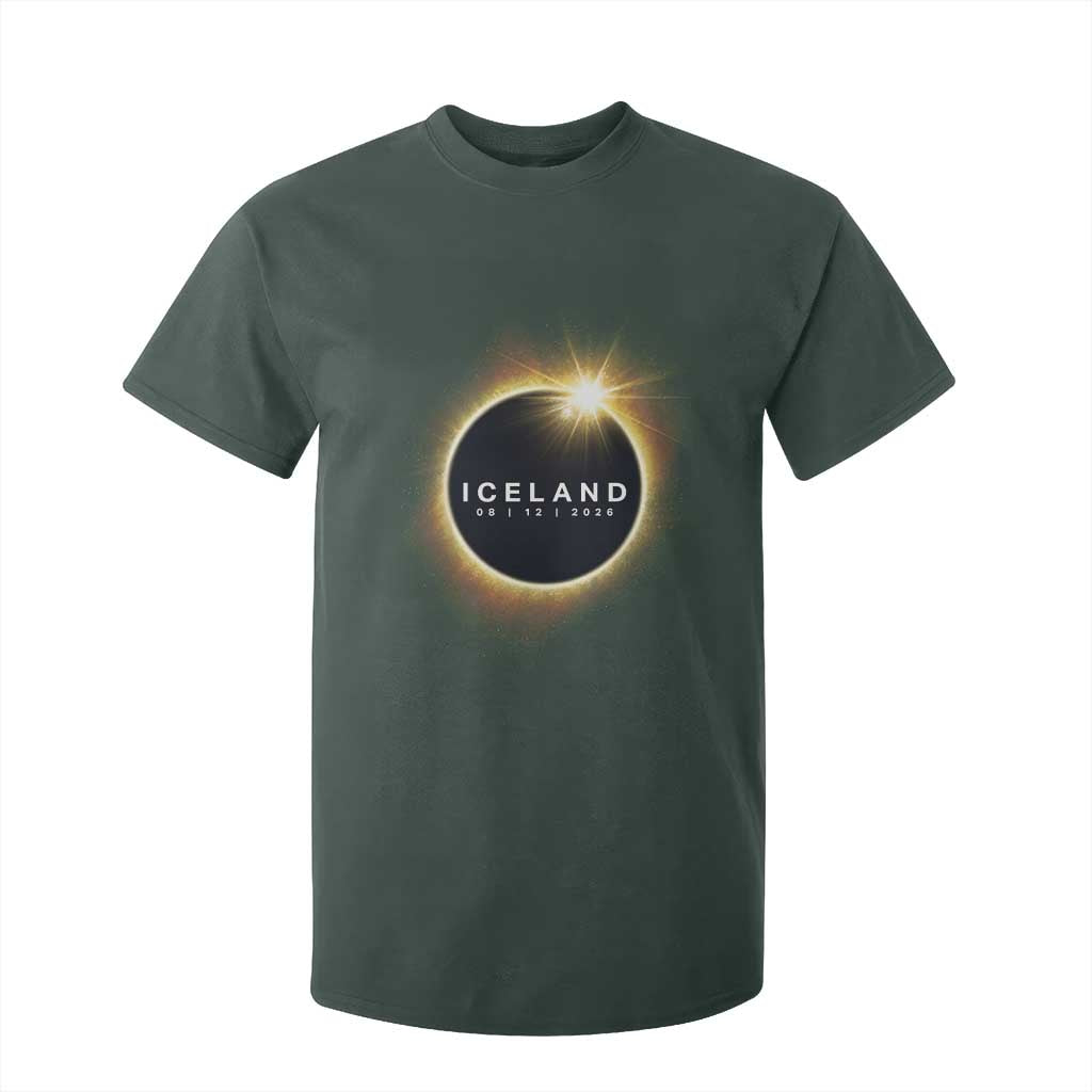 Iceland Total Solar Eclipse 2026 T Shirt For Kid Path of Totality Astronomy Gift TS02 Dark Forest Green Print Your Wear