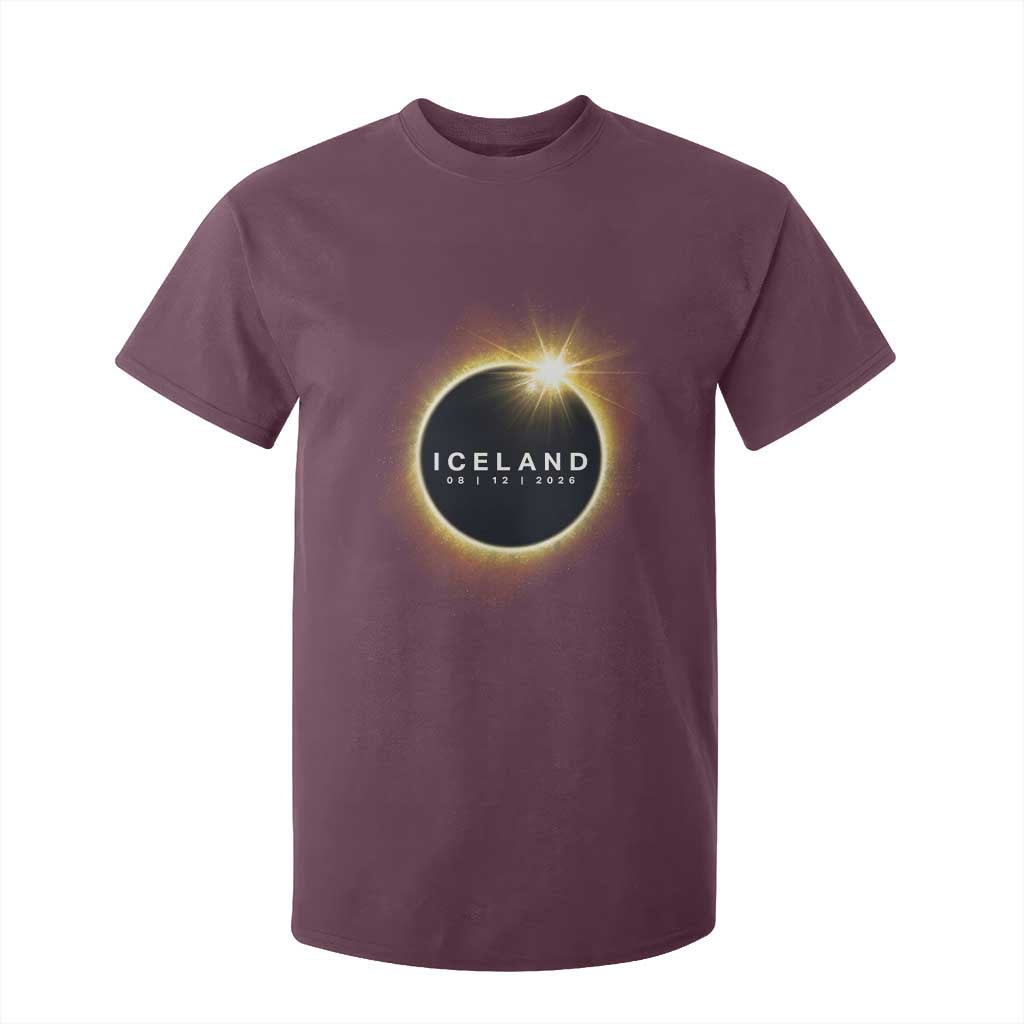 Iceland Total Solar Eclipse 2026 T Shirt For Kid Path of Totality Astronomy Gift TS02 Maroon Print Your Wear