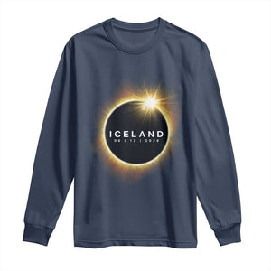 Iceland Total Solar Eclipse 2026 Long Sleeve Shirt Path of Totality Astronomy Gift TS02 Navy Print Your Wear