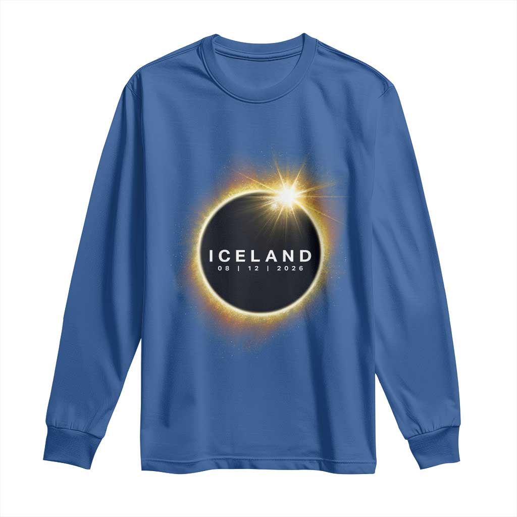 Iceland Total Solar Eclipse 2026 Long Sleeve Shirt Path of Totality Astronomy Gift TS02 Royal Blue Print Your Wear