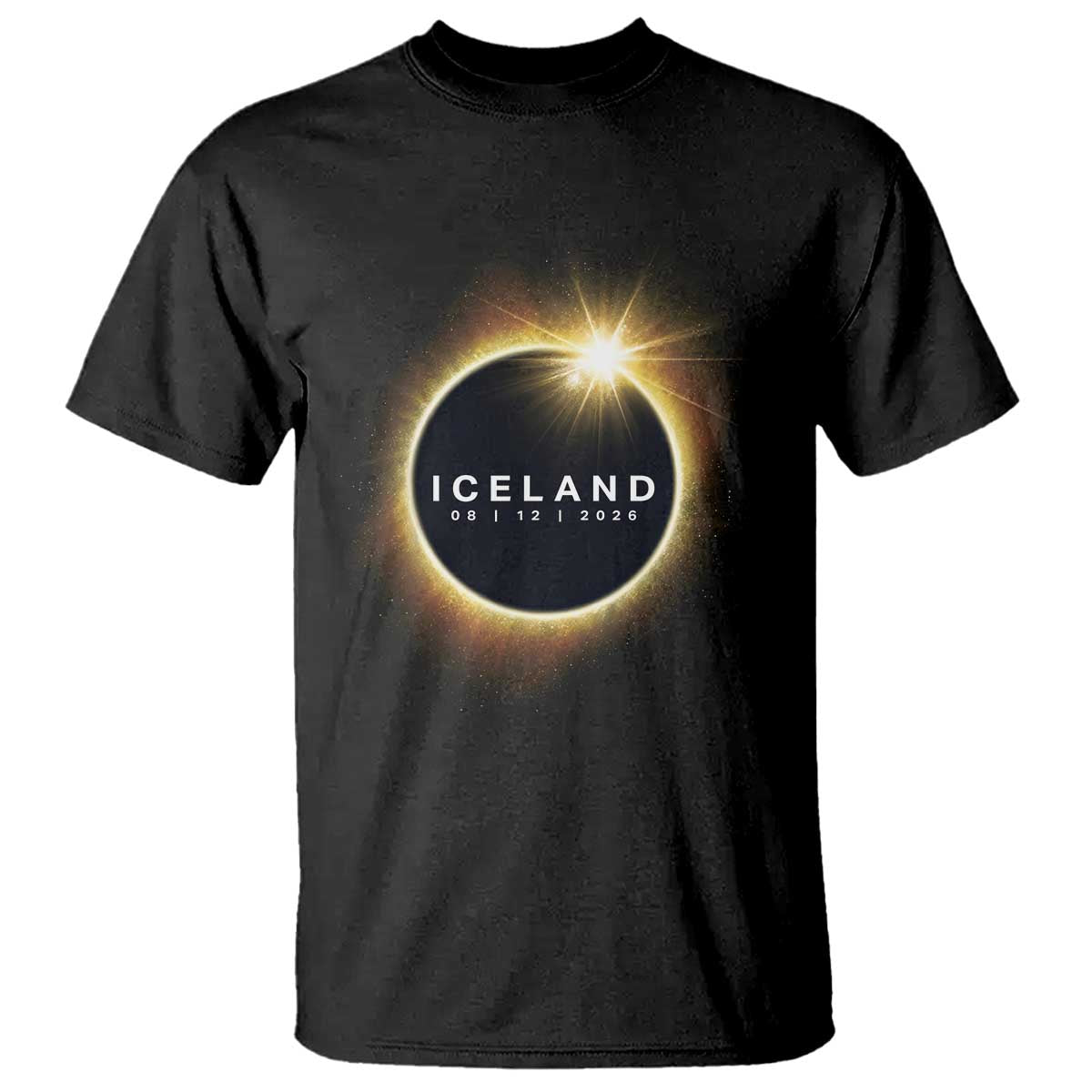 Iceland Total Solar Eclipse 2026 T Shirt Path of Totality Astronomy Gift TS02 Black Print Your Wear