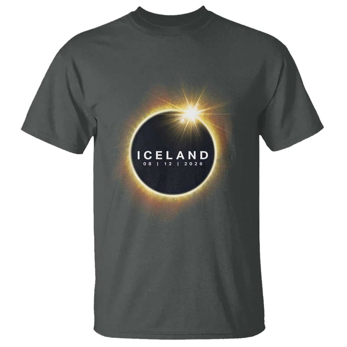 Iceland Total Solar Eclipse 2026 T Shirt Path of Totality Astronomy Gift TS02 Dark Heather Print Your Wear