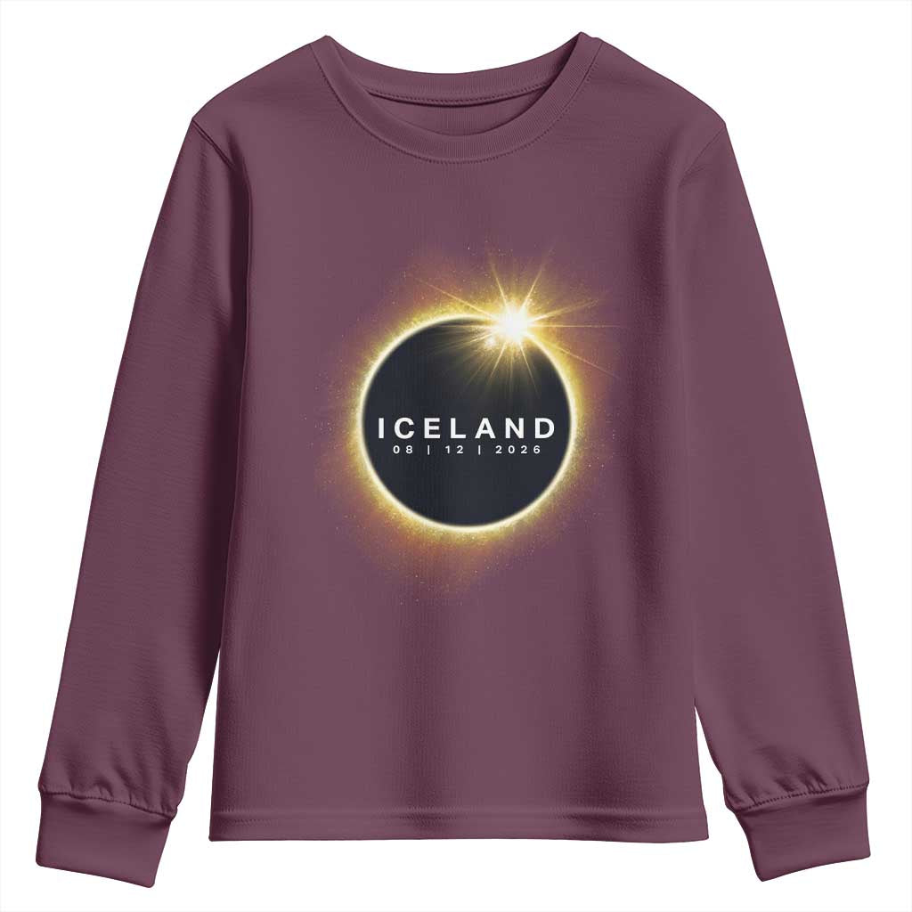 Iceland Total Solar Eclipse 2026 Youth Sweatshirt Path of Totality Astronomy Gift TS02 Maroon Print Your Wear