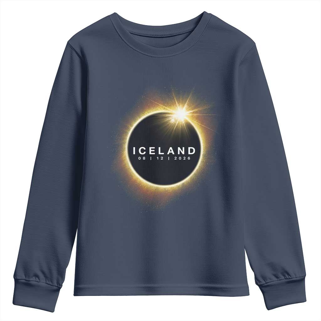 Iceland Total Solar Eclipse 2026 Youth Sweatshirt Path of Totality Astronomy Gift TS02 Navy Print Your Wear