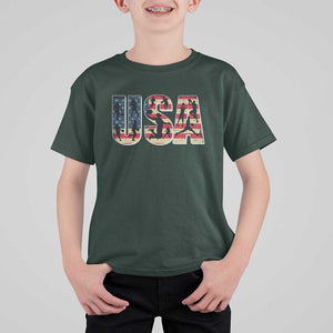 USA American Flag Basketball T Shirt For Kid For Sports Enthusiast TS02 Dark Forest Green Print Your Wear