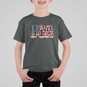 USA American Flag Basketball T Shirt For Kid For Sports Enthusiast TS02 Dark Heather Print Your Wear