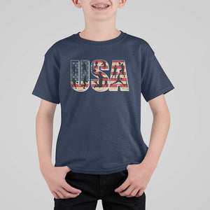 USA American Flag Basketball T Shirt For Kid For Sports Enthusiast TS02 Navy Print Your Wear