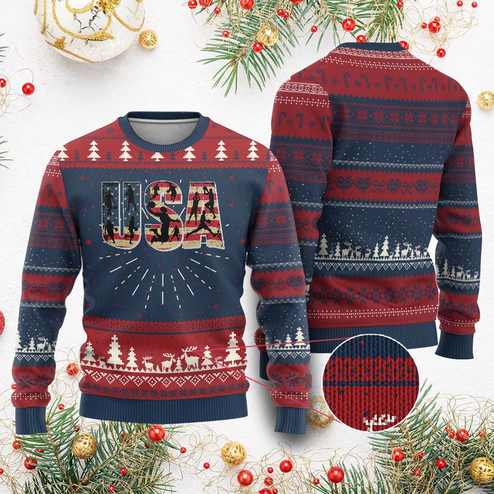 USA American Flag Basketball Ugly Christmas Sweater For Sports Enthusiast TS02 Burgundy Print Your Wear