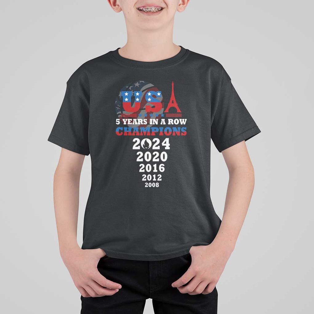 USA American Flag Basketball T Shirt For Kid 5 Years In A Row Champions 2024 TS02 Black Print Your Wear