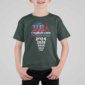 USA American Flag Basketball T Shirt For Kid 5 Years In A Row Champions 2024 TS02 Dark Forest Green Print Your Wear