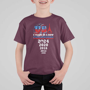 USA American Flag Basketball T Shirt For Kid 5 Years In A Row Champions 2024 TS02 Maroon Print Your Wear