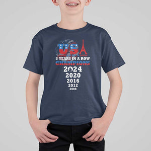 USA American Flag Basketball T Shirt For Kid 5 Years In A Row Champions 2024 TS02 Navy Print Your Wear