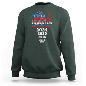 USA American Flag Basketball Sweatshirt 5 Years In A Row Champions 2024 TS02 Dark Forest Green Print Your Wear