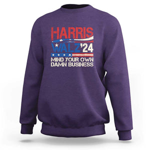 Harris Walz 2024 Sweatshirt Mind Your Own Damn Business Retro Vintage TS02 Purple Print Your Wear