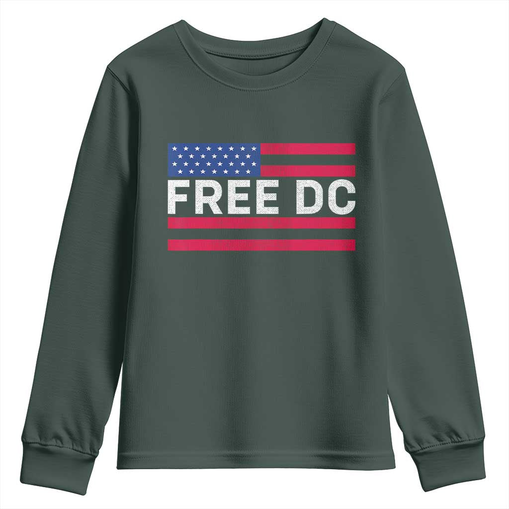 Free DC Patriotic Youth Sweatshirt Defend Washington D.C. Statehood American Flag TS02 Dark Forest Green Print Your Wear