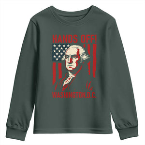 Hands Off DC Patriotic Youth Sweatshirt George Washington American Flag TS02 Dark Forest Green Print Your Wear