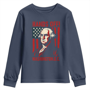 Hands Off DC Patriotic Youth Sweatshirt George Washington American Flag TS02 Navy Print Your Wear