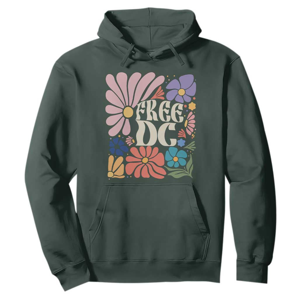 Free DC Subtle Groovy Floral Hoodie Washington D.C. Rights Retro Hippie Style TS02 Dark Forest Green Print Your Wear