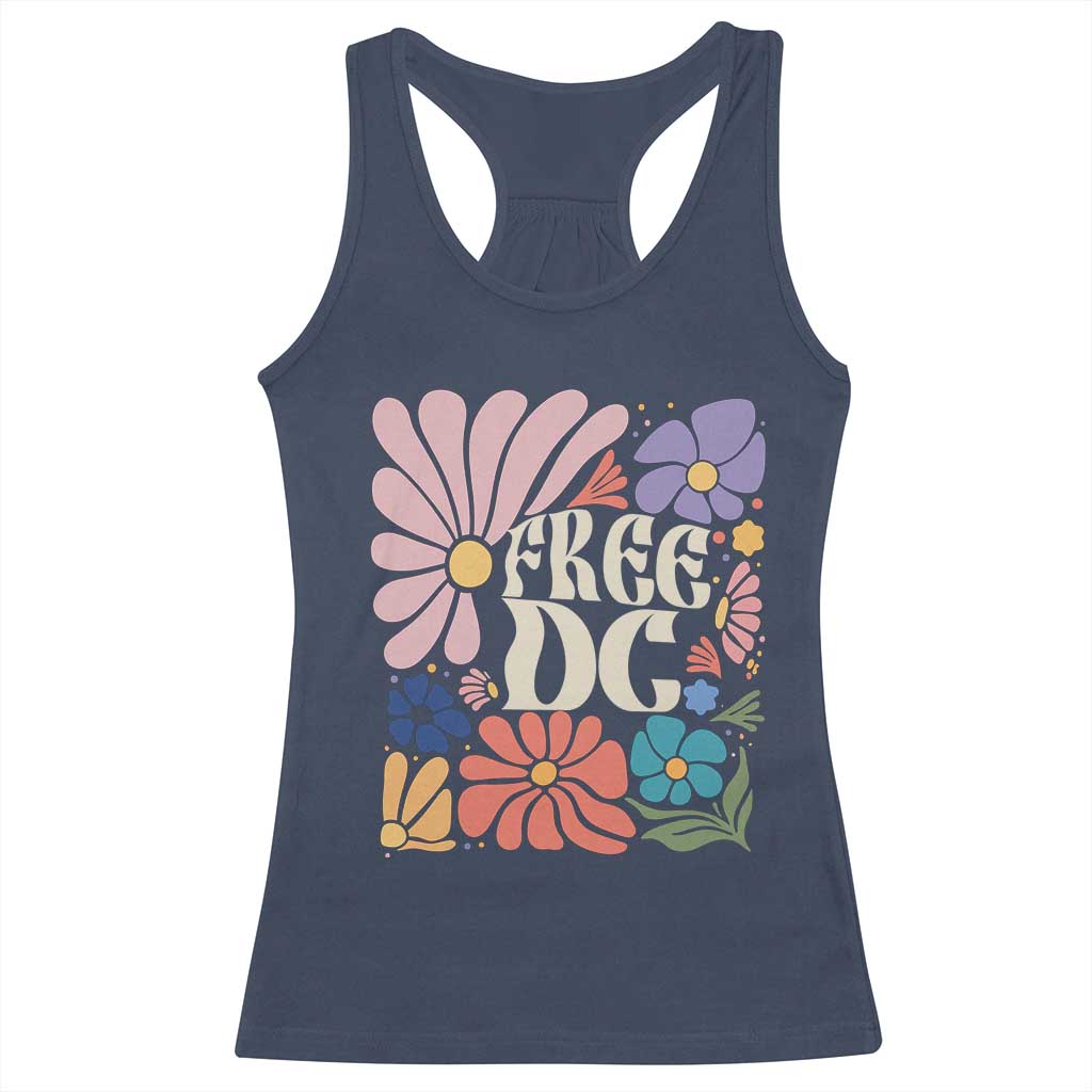 Free DC Subtle Groovy Floral Racerback Tank Top Washington D.C. Rights Retro Hippie Style TS02 Navy Print Your Wear