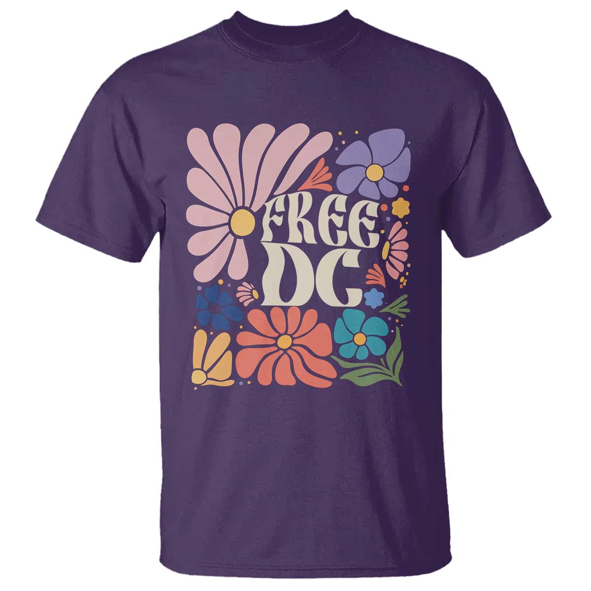 Free DC Subtle Groovy Floral T Shirt Washington D.C. Rights Retro Hippie Style TS02 Purple Print Your Wear