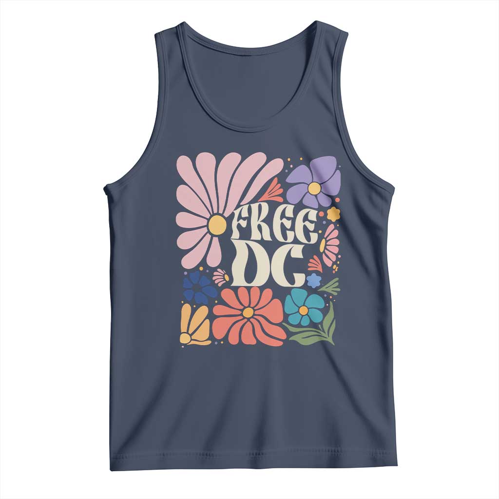 Free DC Subtle Groovy Floral Tank Top Washington D.C. Rights Retro Hippie Style TS02 Navy Print Your Wear