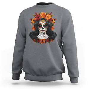 Day of the Dead Women Sweatshirt De Los Muertos Calavera La Catrina Sugar Skull Women TS02 Charcoal Printyourwear