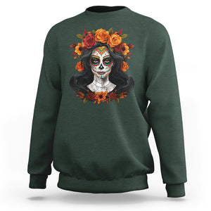 Day of the Dead Women Sweatshirt De Los Muertos Calavera La Catrina Sugar Skull Women TS02 Dark Forest Green Printyourwear