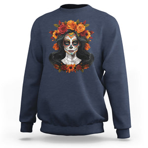 Day of the Dead Women Sweatshirt De Los Muertos Calavera La Catrina Sugar Skull Women TS02 Navy Printyourwear